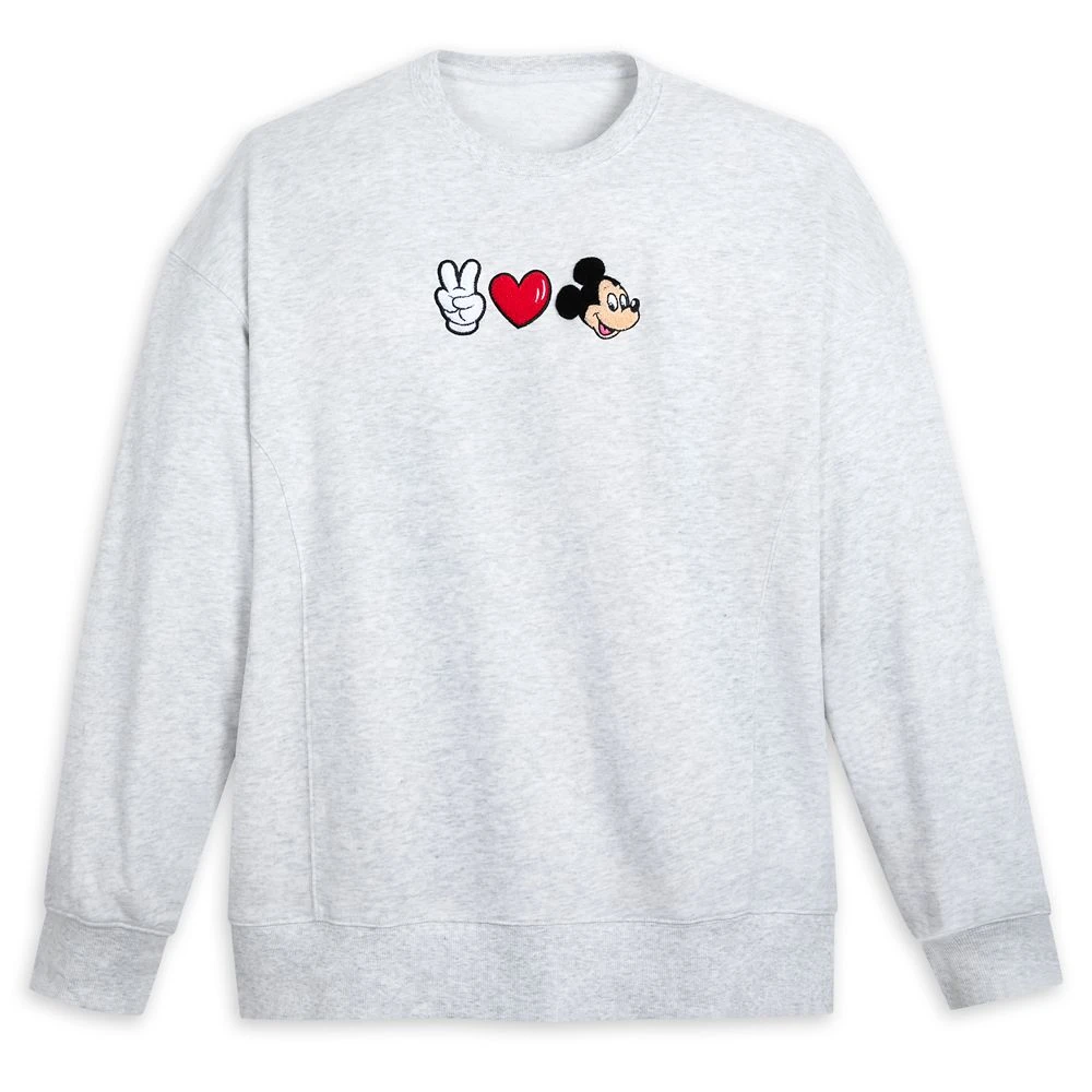 Disney Mickey Mouse ''Peace, Love, Mickey'' Pullover Sweatshirt For Women 1 Disney Mickey Mouse ''Peace, Love, Mickey'' Pullover Sweatshirt For Women