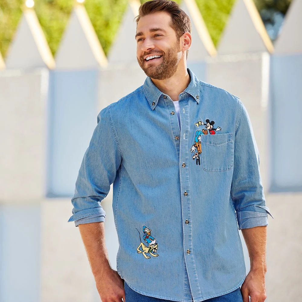 Disney Mickey Mouse And Friends Denim Shirt For Adults 2 Disney Mickey Mouse And Friends Denim Shirt For Adults - Image 2