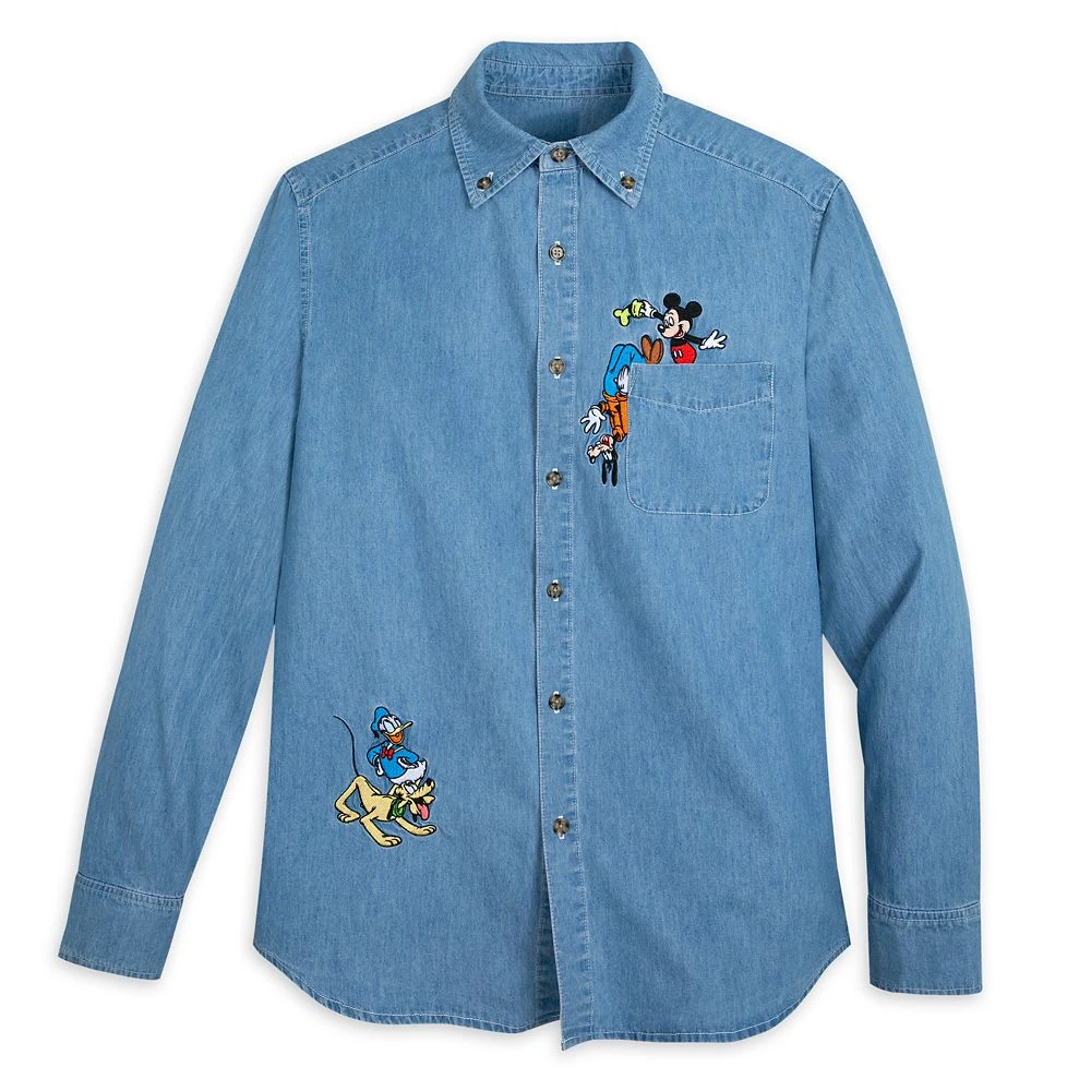 Disney Mickey Mouse And Friends Denim Shirt For Adults 1 Disney Mickey Mouse And Friends Denim Shirt For Adults