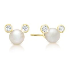 Disney Mickey Mouse Pearl Earrings By CRISLU – Yellow Gold